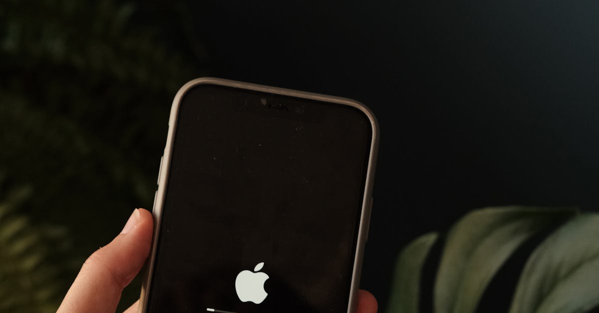 Person holding a smartphone displaying an Apple logo indoors with a leafy plant in the background.