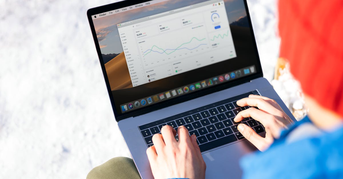 A person in a blue jacket analyzing business analytics on a laptop outdoors during winter.